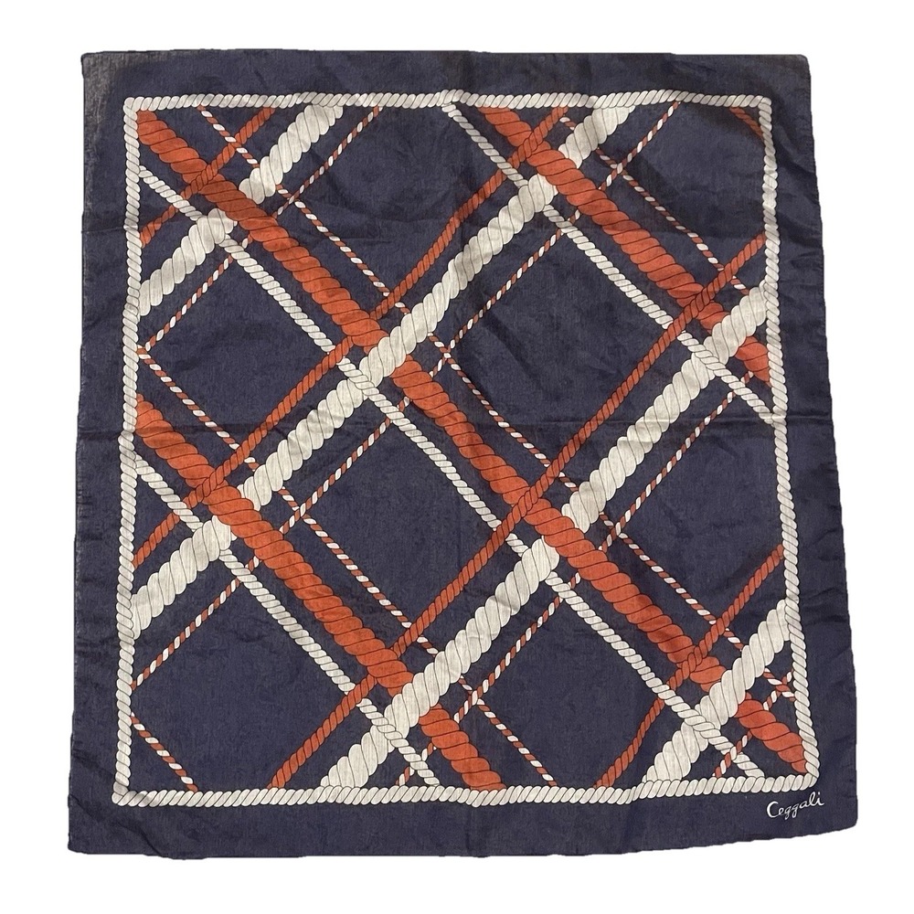 Vtg. Ceggali Nautical Rope 22" Square Scarf Classic Navy Blue Red White Sailor